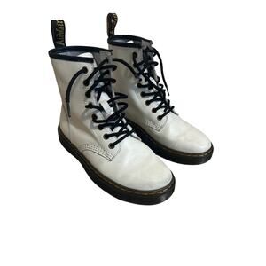 Dr. Doc Martens Leather Zavala White Combat Boots Lace Up Women's Sz 7 Men's 6